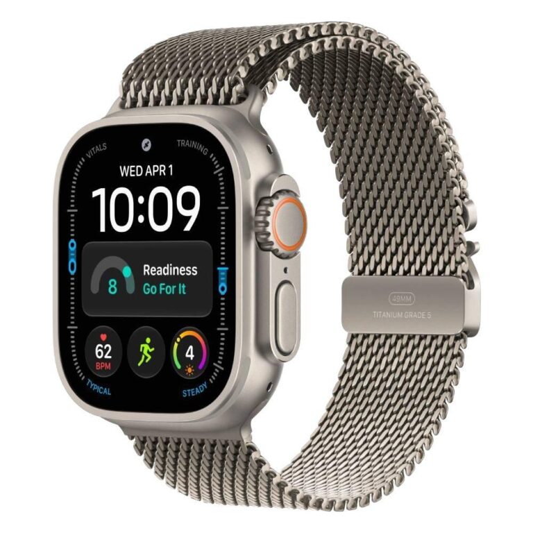 Apple Watch Ultra 4, GPS + Cellular 49mm Natural Titanium Case with Natural Titanium Milanese Loop - M